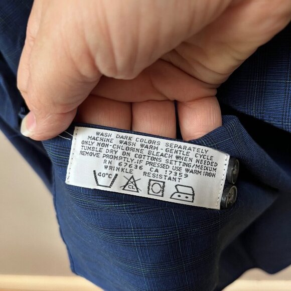 Vintage Yves Saint Laurent Mens Blue Plaid Dress Shirt 17 1/2 32-33 (XL) - Picture 4 of 5